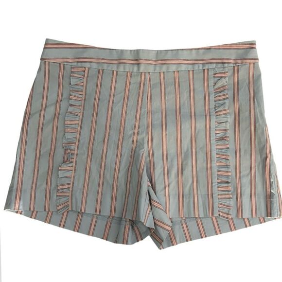 LOFT Light Blue Pink Striped Cotton Blend Ruffle Shorts Size 4 - Picture 3 of 9